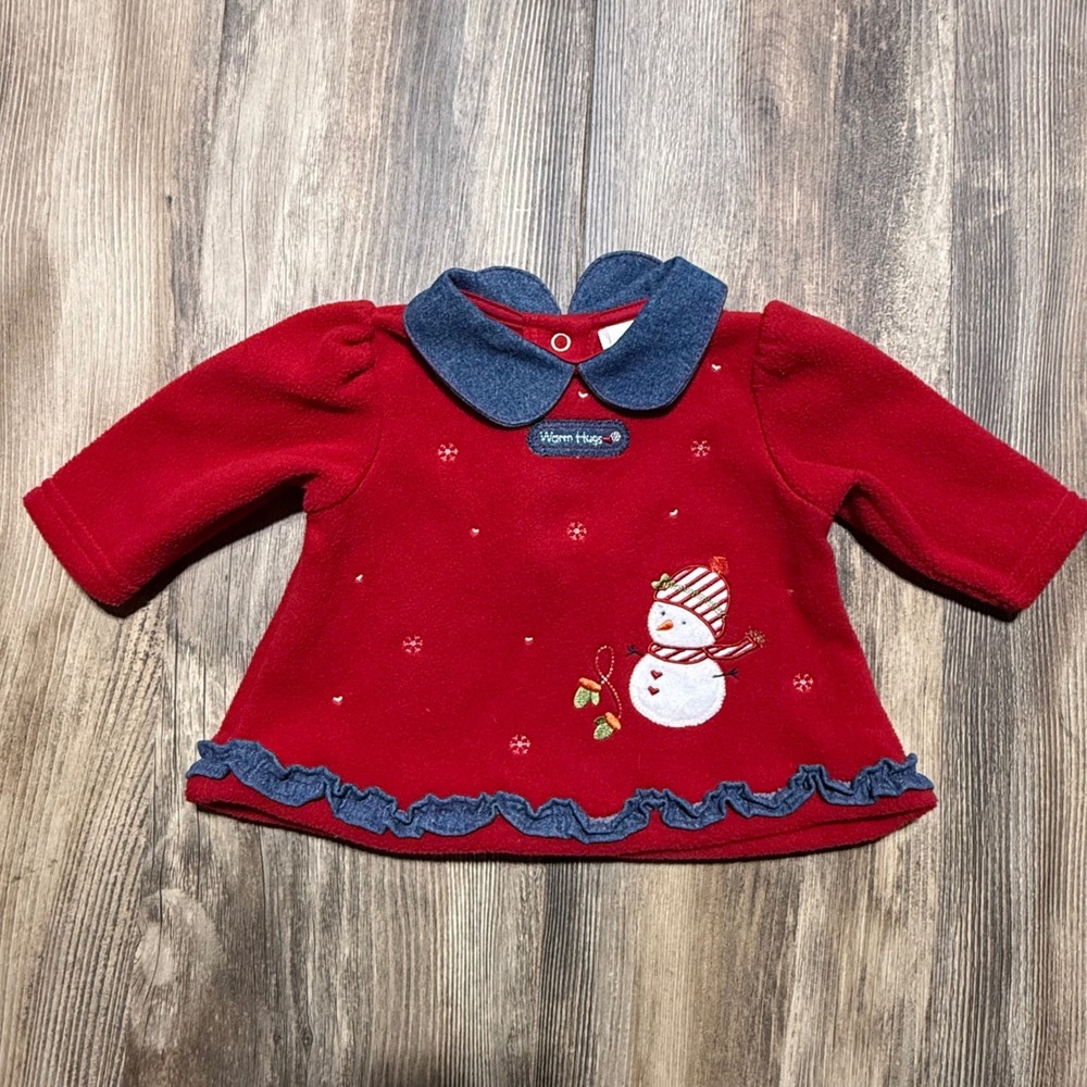 90s Baby Okie Dokie Fleece Top Red Snowman Whimsical RetroKids